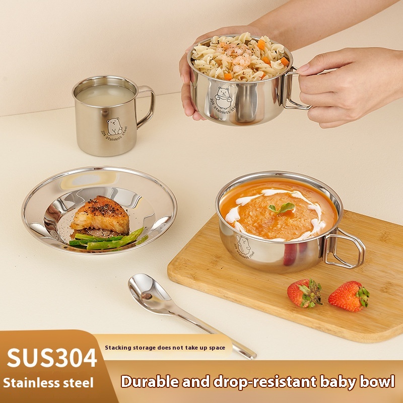 304 Thick Stainless Steel Food Grade Children's Tableware 5-piece Set