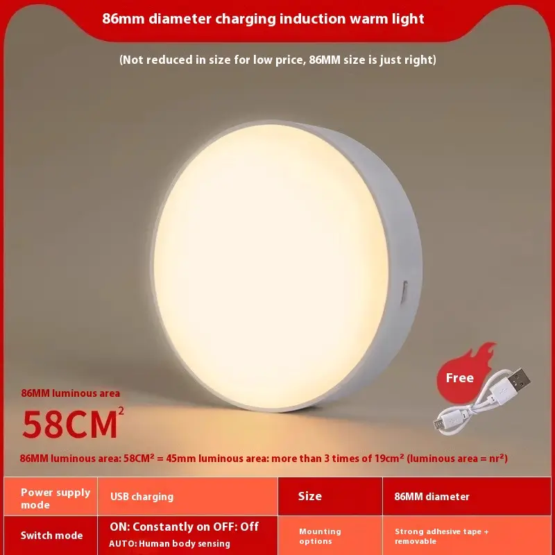 Ultra-thin Human Body Induction Intelligent Induction Rechargeable Small Night Lamp