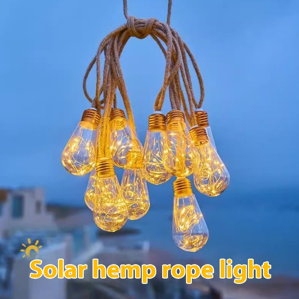 Outdoor Waterproof Solar Hemp Rope Globe Lighting Chain Camping Atmosphere Decoration