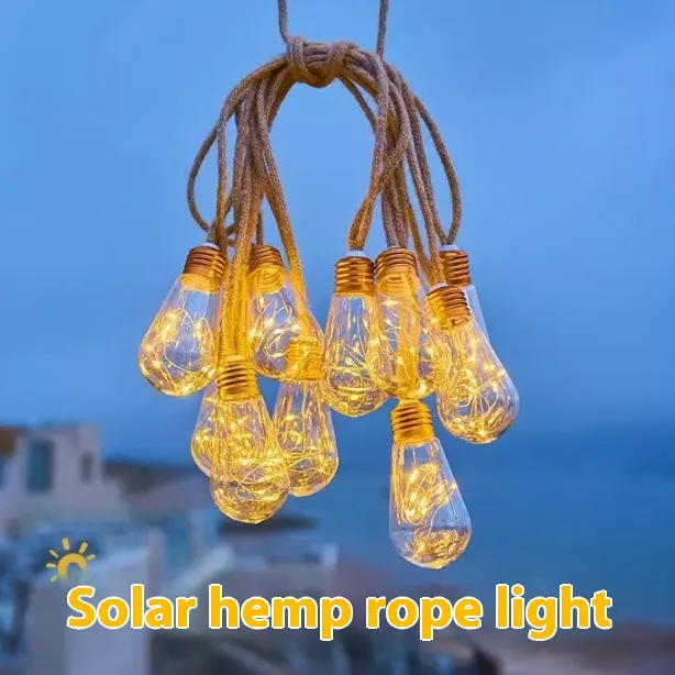 Outdoor Waterproof Solar Hemp Rope Globe Lighting Chain Camping