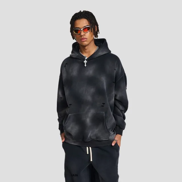 Sweater Loose Wash Worn out Fleece Black - Shop at LoveMi