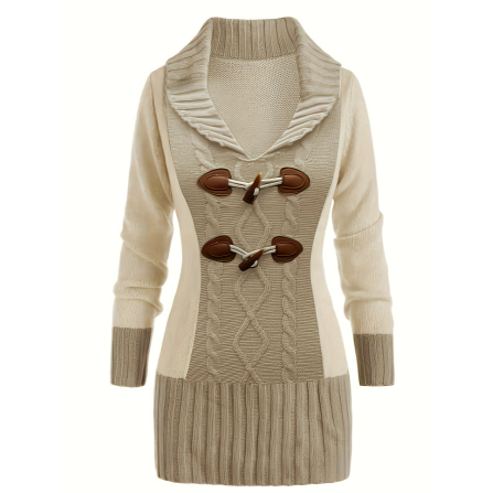 Slimming Plus Size Horn Button Knitted Dress