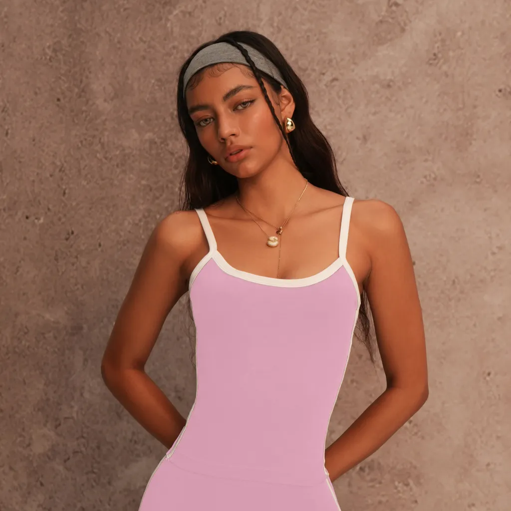 Quick-drying Nude Feel Contrast Color Tight Yoga Vest Sports Shorts - Pink Vest