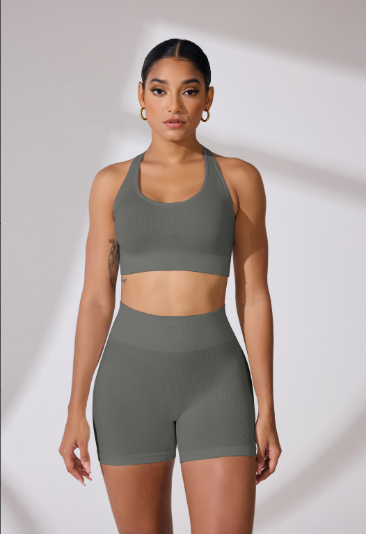 Round Neck Shoulder Strap Cross Bra Waist Shorts Suit - Image 7