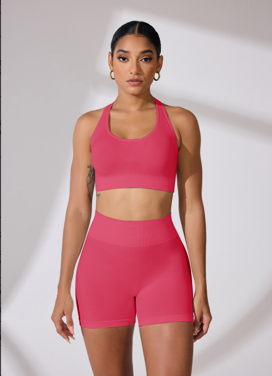 Round Neck Shoulder Strap Cross Bra Waist Shorts Suit - Image 5