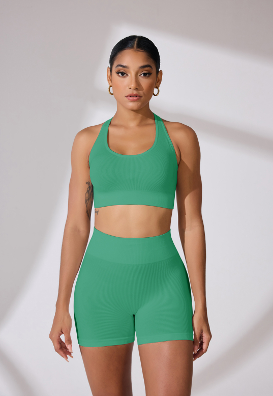 Round Neck Shoulder Strap Cross Bra Waist Shorts Suit - Image 4