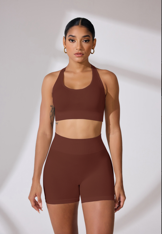 Round Neck Shoulder Strap Cross Bra Waist Shorts Suit - Image 8