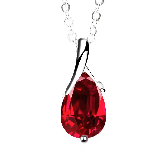 925 Sterling Silver Pendant Shiny Silver Necklace with AAA Zircon Austrian crystals Jewelry for women - Red Necklace Set
