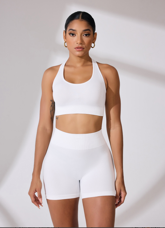 Round Neck Shoulder Strap Cross Bra Waist Shorts Suit