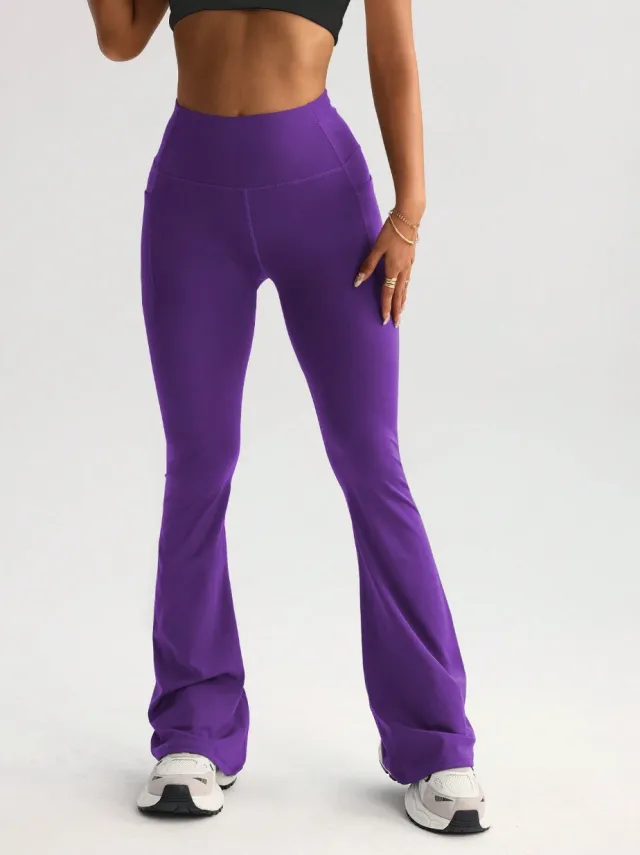 High Waist T line Yoga Wide leg Pants With Pockets Purple - Shop at LoveMi
