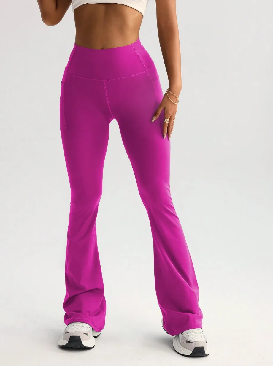 High Waist T-line Yoga Wide-leg Pants With Pockets - Rose Red
