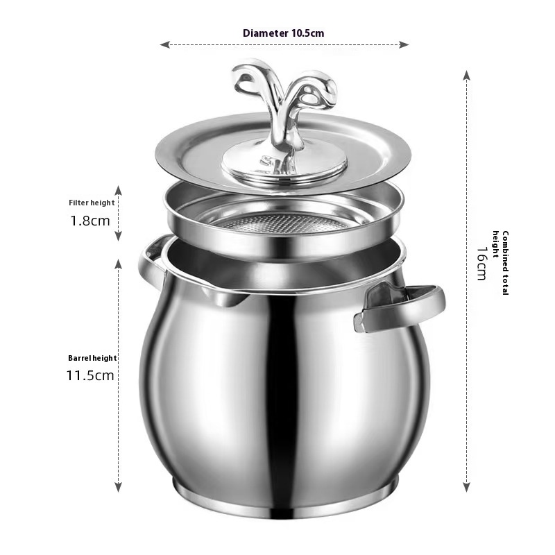 Household High Temperature Resistant Large Capacity Stainless Steel Lard Jar