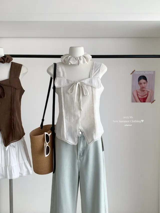 Lace Splicing Sling Vest Female Apricot - Shop at LoveMi