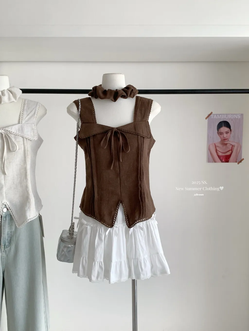 Lace Splicing Sling Vest Female - Brown
