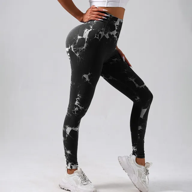High Waist Tight Yoga Pants Tie dye Breathable Workout Pants Black - Shop at LoveMi
