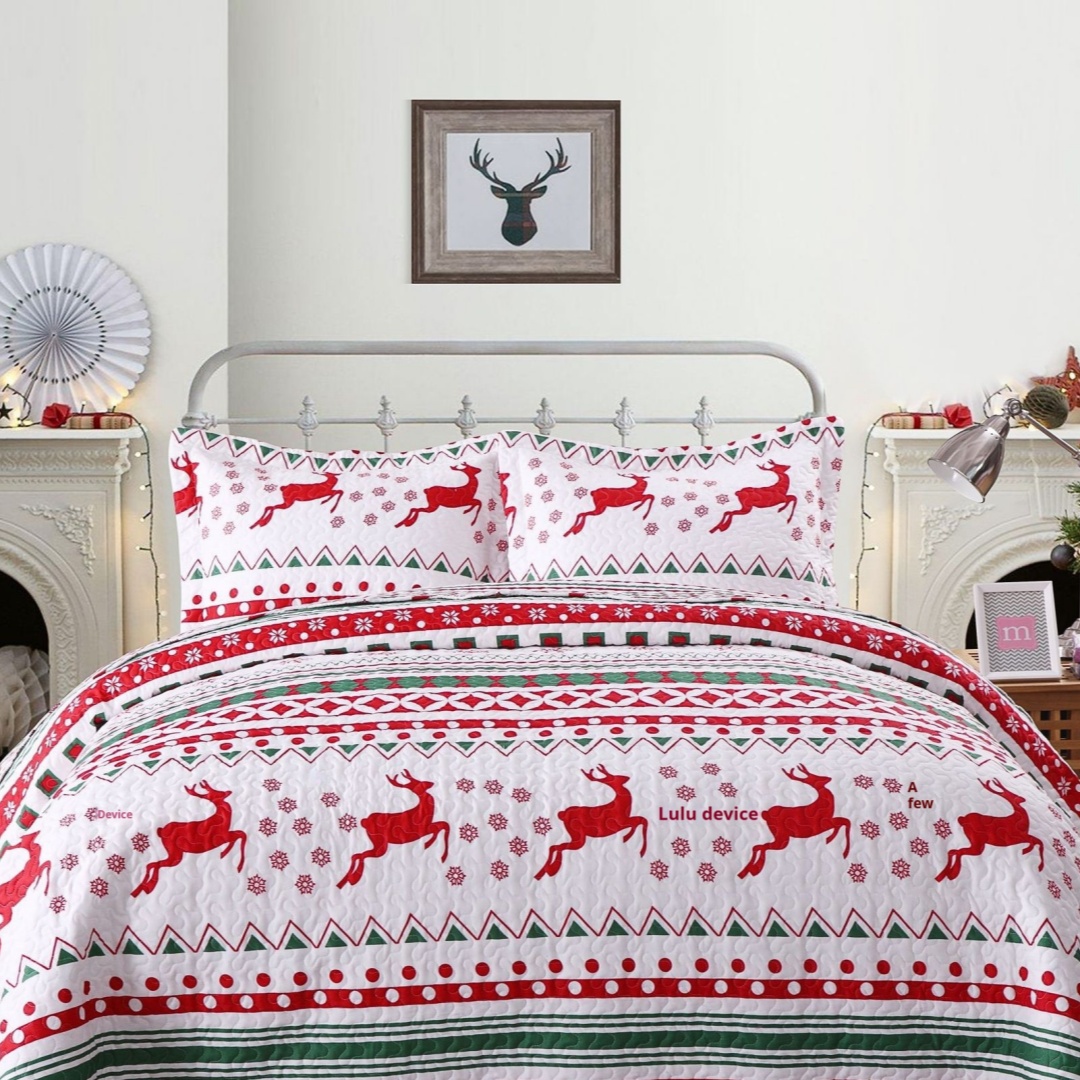 Christmas Quiltedtextiles Washed Cotton Three-piece Bed Cover Set