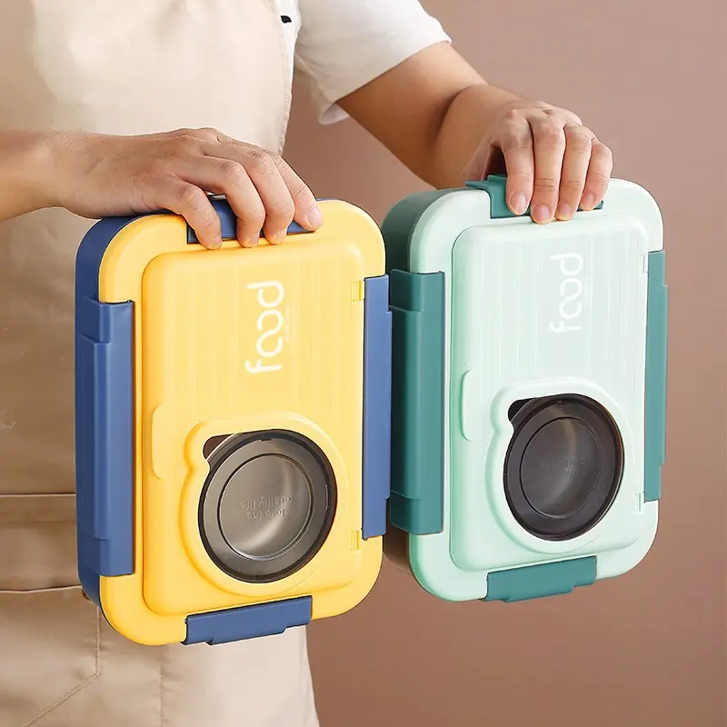 Portable Stainless Steel Liner Covered Compartment Insulated Lunch Box