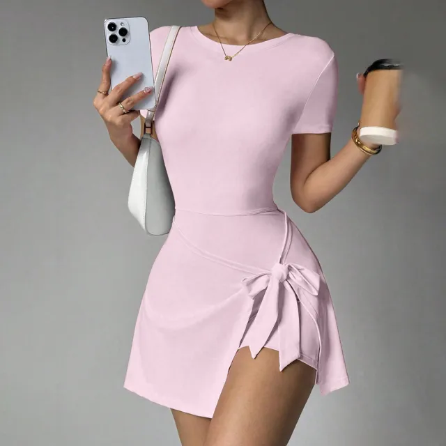 Fake Two piece Anti exposure Tight Sports Dress Leisure Fitness Yoga Tennis Skirt Light Pink - Shop at LoveMi