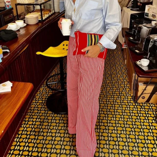 New Casual Women's Recommended Personalized Printed Trousers For Women Red Stripes - Shop at LoveMi