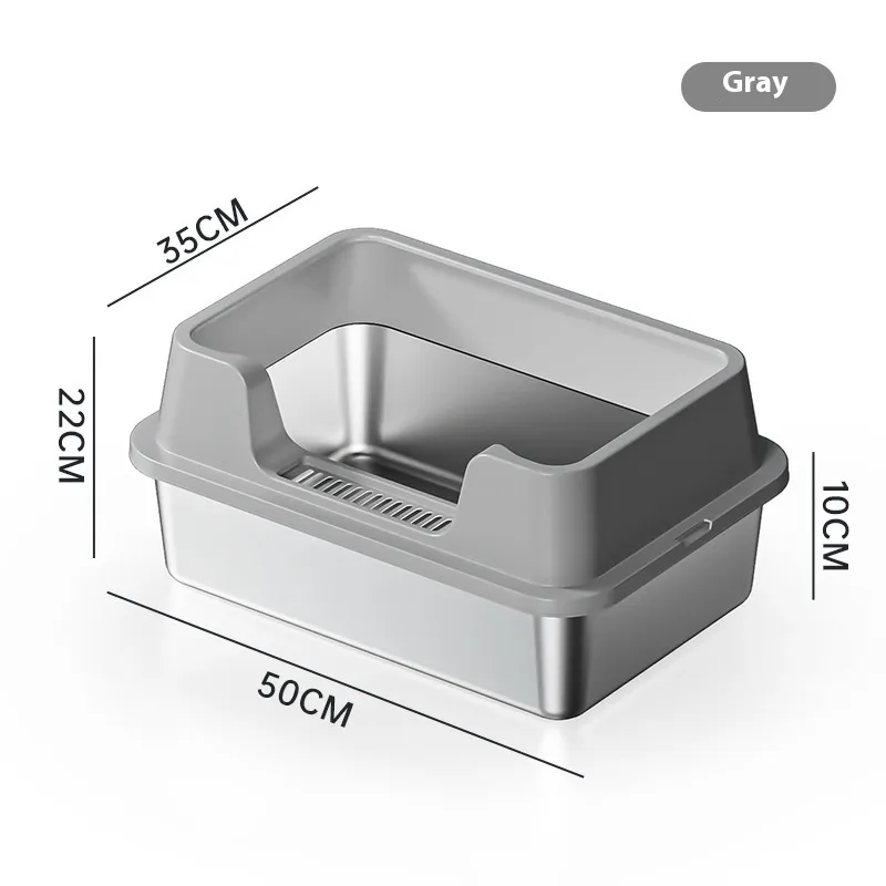 Stainless Steel Litter Box Open Deepening Semi-closed - Light Gray - View 1