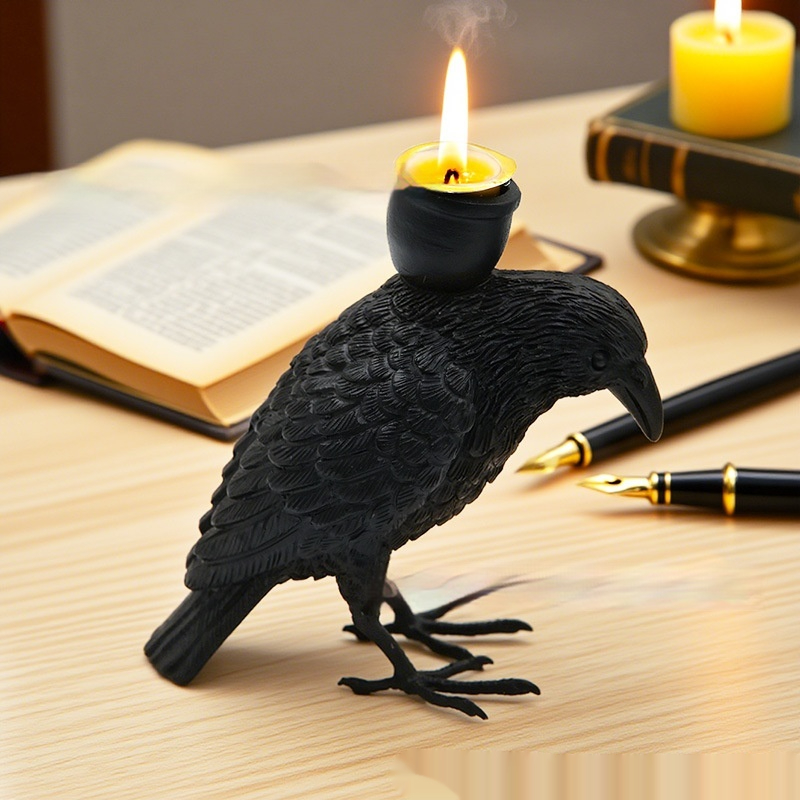 Bougeoir corbeau noir en résine Halloween 3