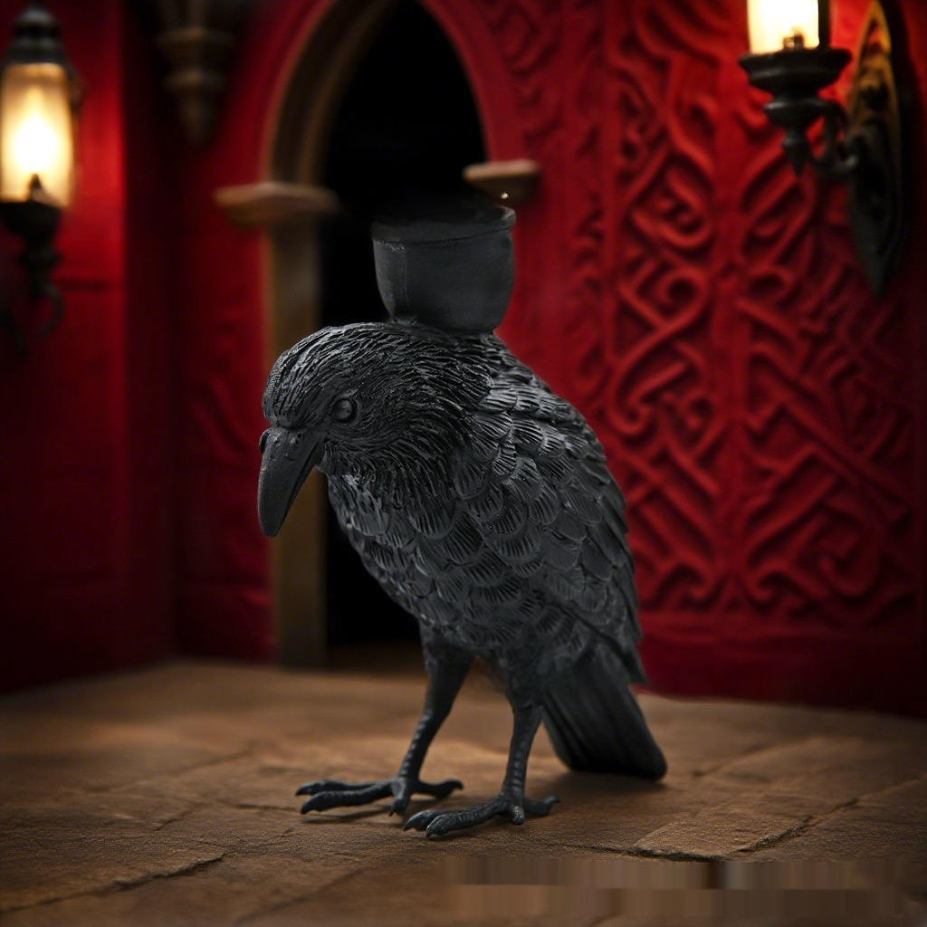 Bougeoir corbeau noir en résine Halloween 5