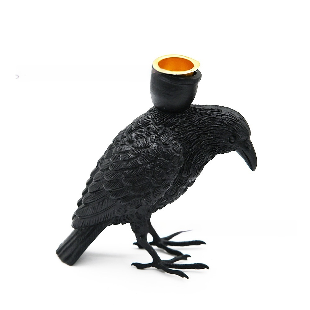 Bougeoir corbeau noir en résine Halloween 4