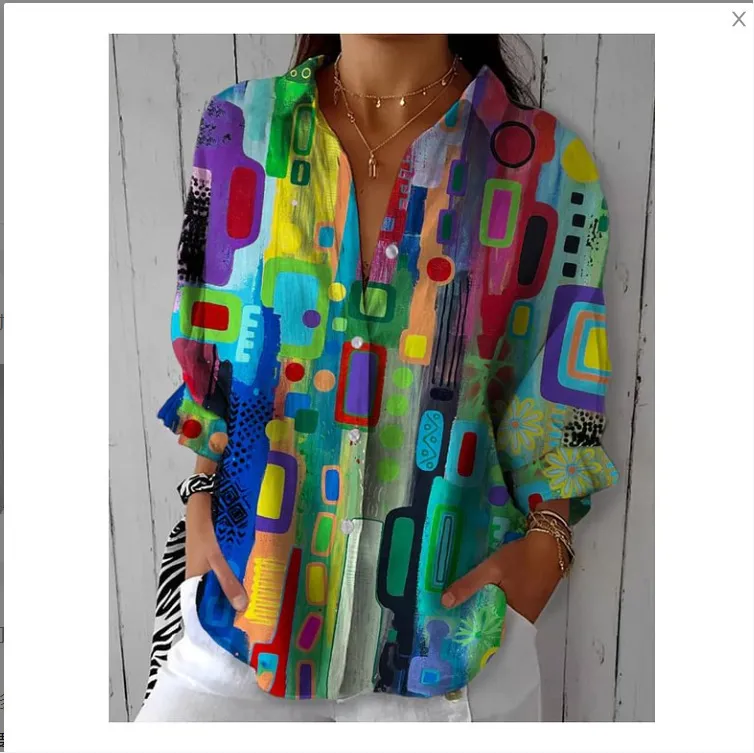 Floral Print Long-sleeved Shirt Women's Casual Button Tops Clothing - Cxcs053
