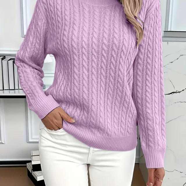 Ins Twist Round Neck Pullover Sweater Fashion Solid Color Long sleeved Knitted Top For Women Purple - Shop at LoveMi