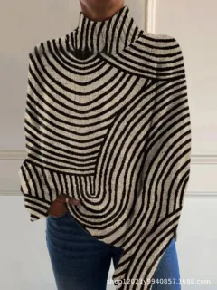 Color Matching Pattern Printing Autumn Winter Sweater - Black Line - View 1