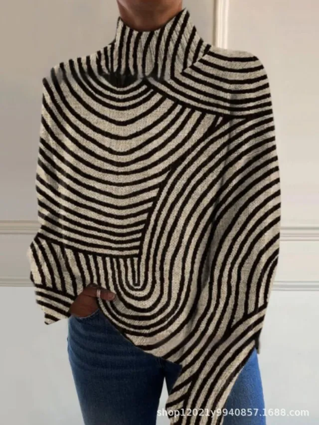 Color Matching Pattern Printing Autumn Winter Sweater Black Line - Shop at LoveMi