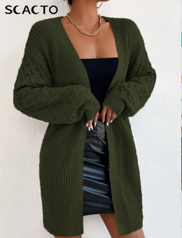 Knitted New Casual Cardigan Sweater Green - Shop at LoveMi