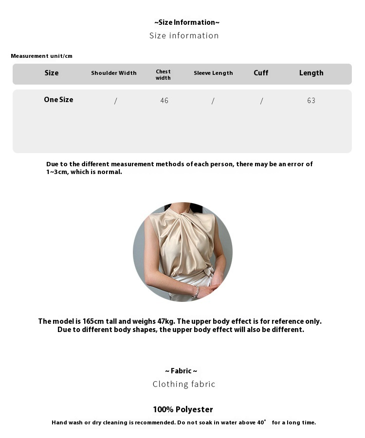 Twist Pleated Single-Breasted Sleeveless Shirt – size details
