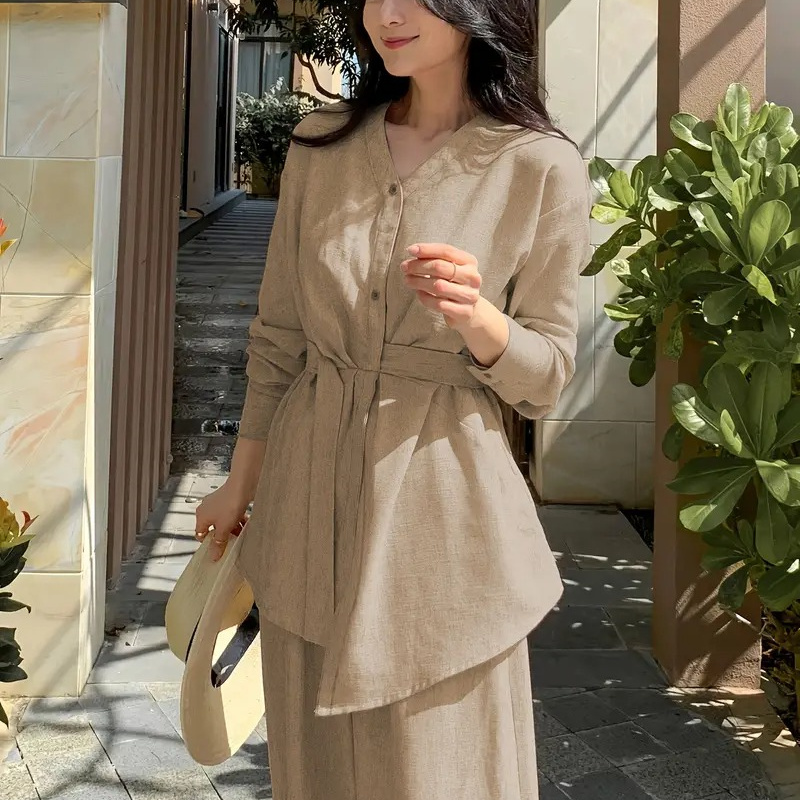 Women’s Elegant Asymmetric Top And Wide Leg Pants Two-piece Set