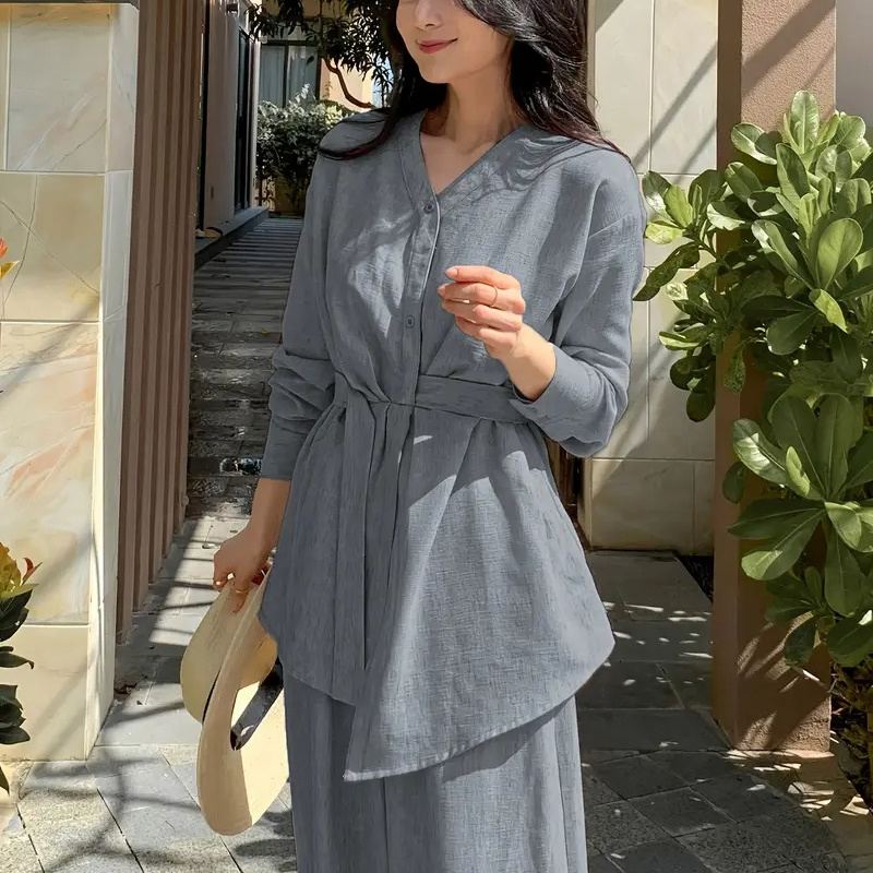 Women's Elegant Asymmetric Top And Wide Leg Pants Two-piece Set