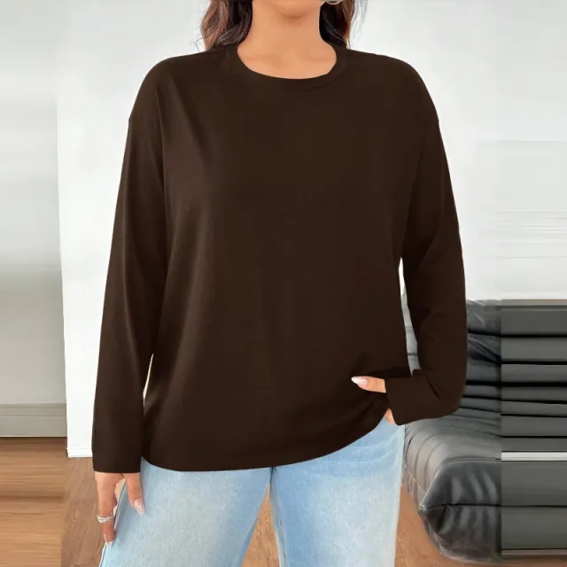 Women's Solid Color Loose Round Neck Top Brown - Shop at LoveMi