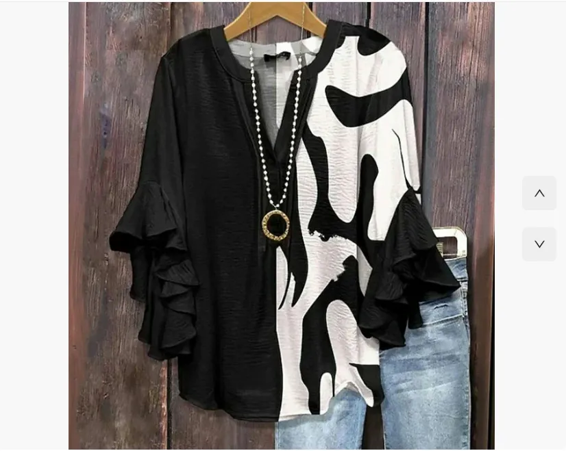Women's V-neck Fashion Lotus Sleeve T-shirt - Hbtxsx4775-M