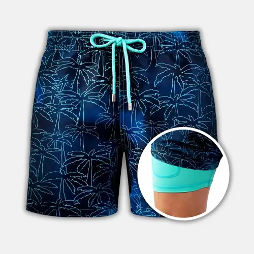 Mens Sports Print Double Layer Polyester Shorts