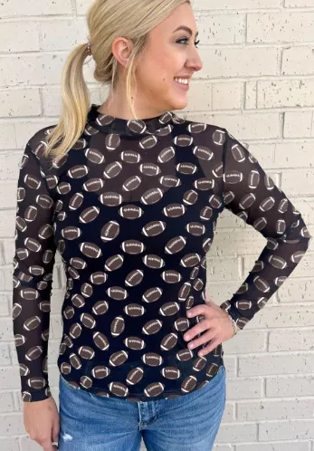 Black Game Day Rugby Mesh Sheer Long Sleeve Top Black - Shop at LoveMi