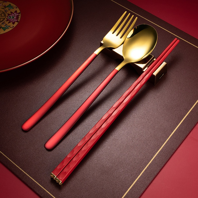Household Red Festive Alloy Chopsticks Family