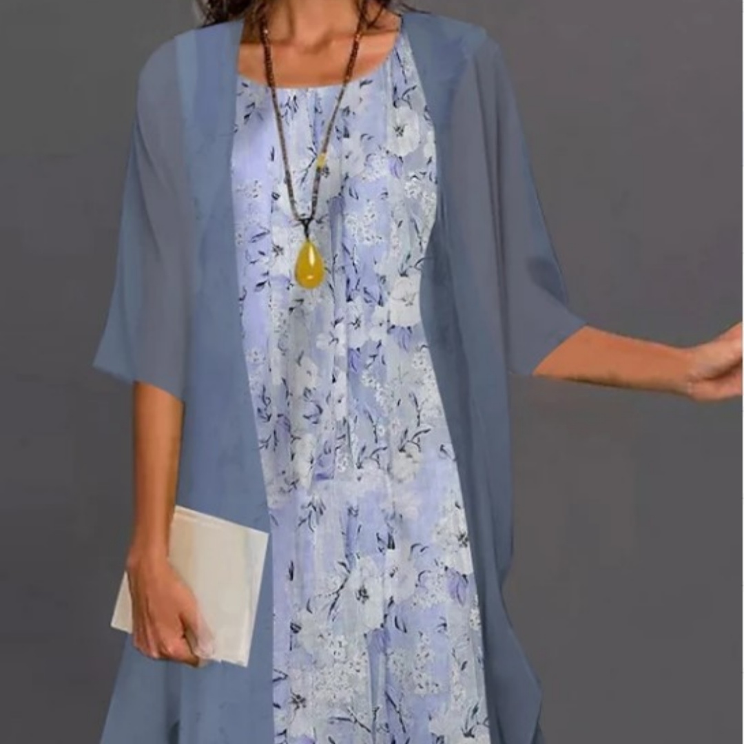 Printed Long Sleeve Loose Multi-color Two-piece Set Dress - Image 5