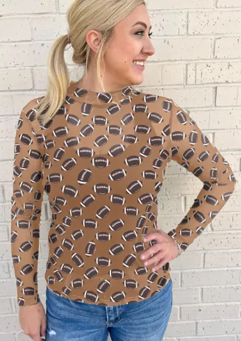 Black Game Day Rugby Mesh Sheer Long Sleeve Top Brown - Shop at LoveMi