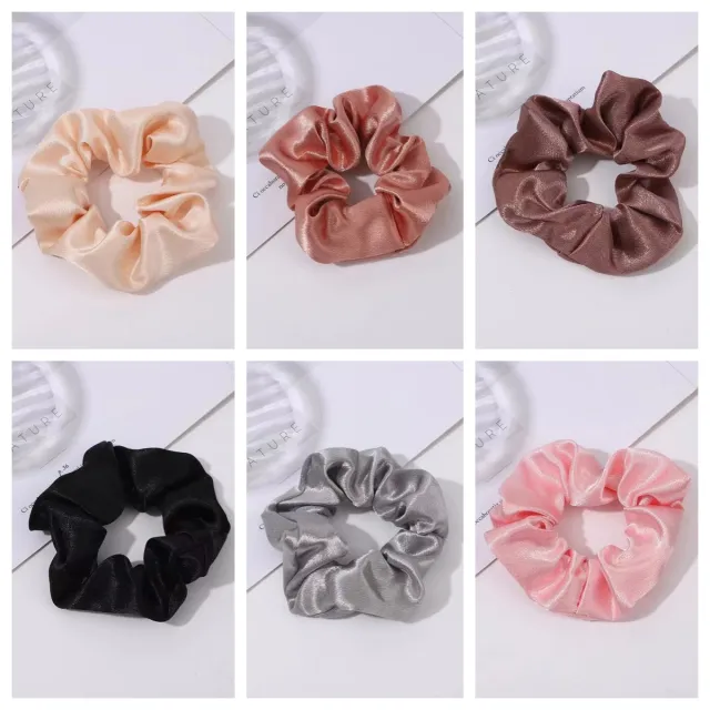 Solid Color Crystal Satin Large Intestine Hair Ring Set - Shop at LoveMi