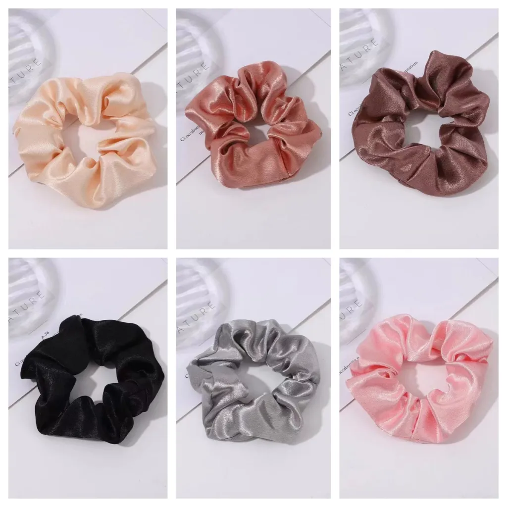 Solid Color Crystal Satin Large Intestine Hair Ring - Set