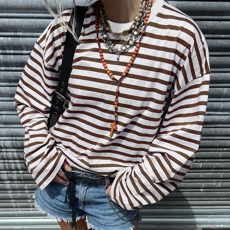 Women's Fashion Simple Knitting T-shirt Round Neck Top - Brown