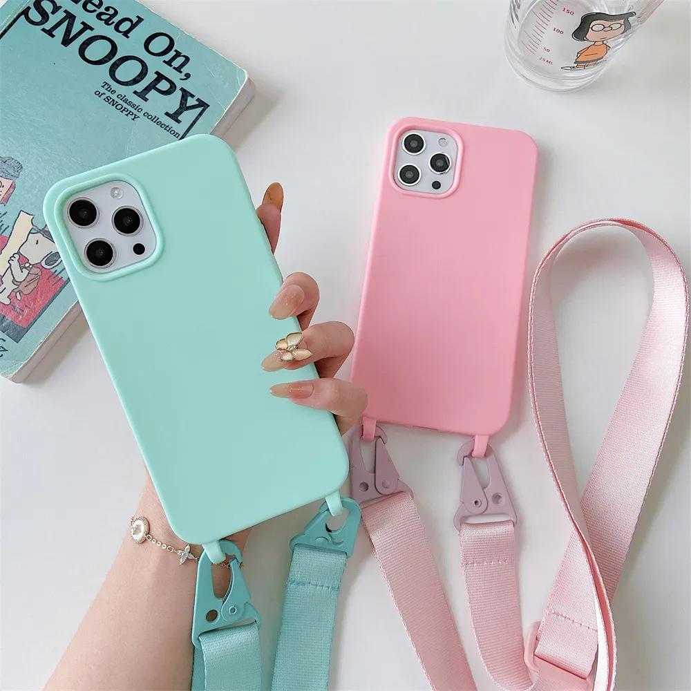 Personality Solid Color Lanyard Phone Case