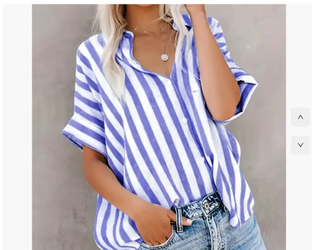Fashion Elegant Comfortable Button Striped Plus Size Plump Girls Summer Shirt Blue - Shop at LoveMi