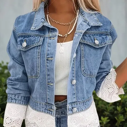 Lace Stitching FDenim Jacket Women