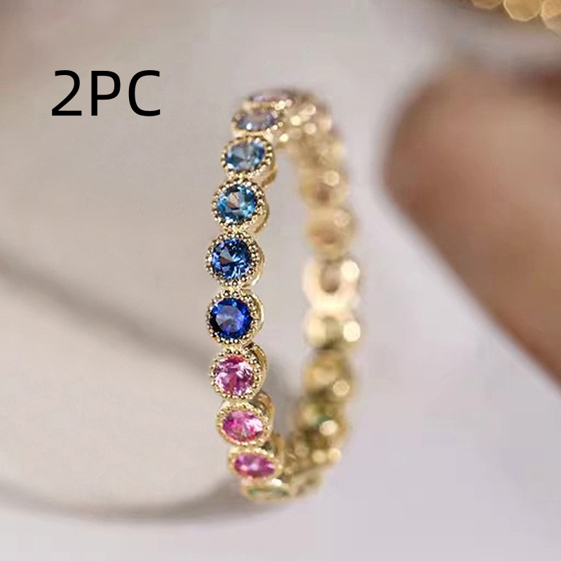Simple Colorful Ring Female Inlaid Zircon