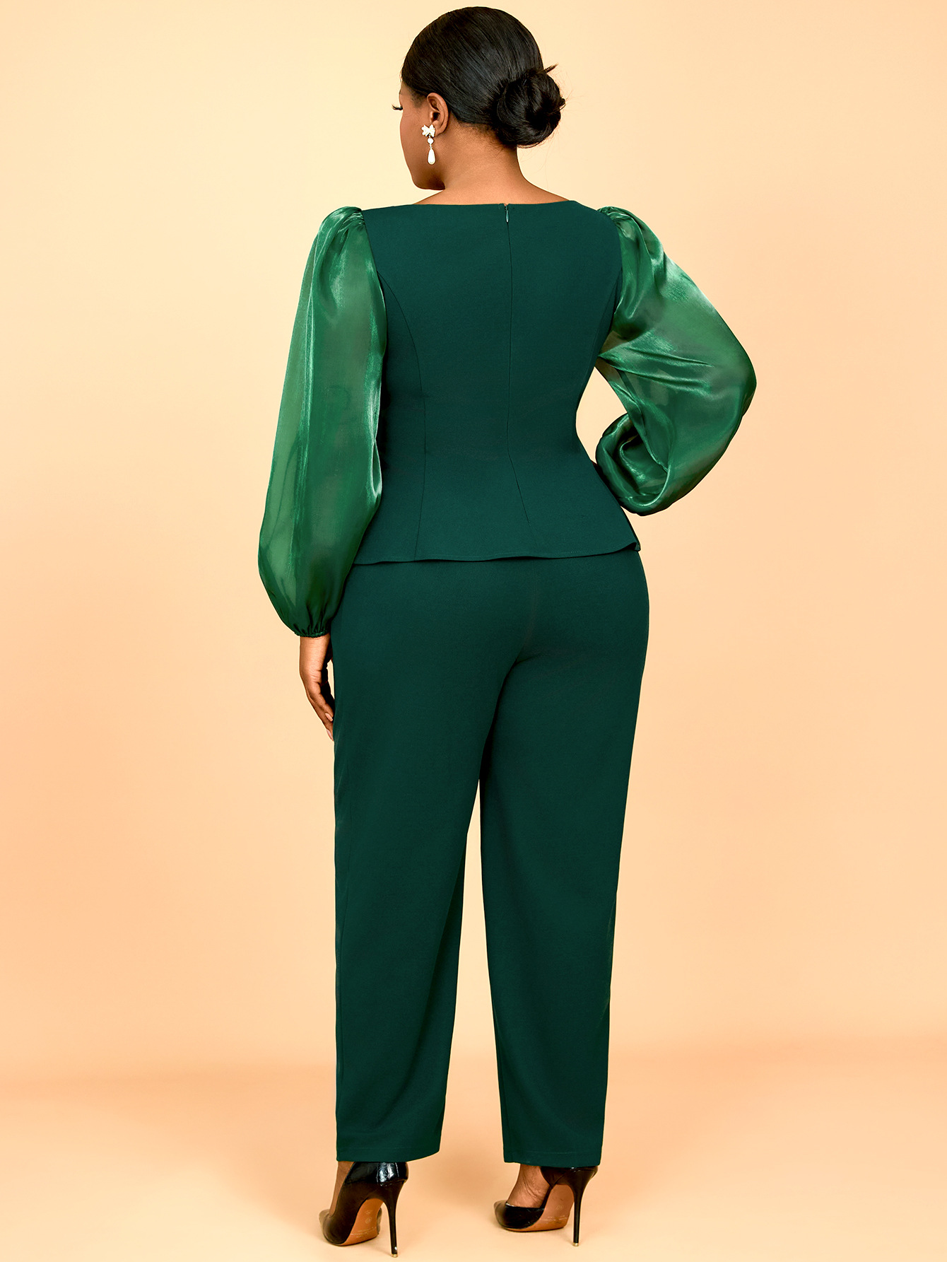 European And American Ruffled Slimming Plus Size Fashion Puff Sleeve Suit